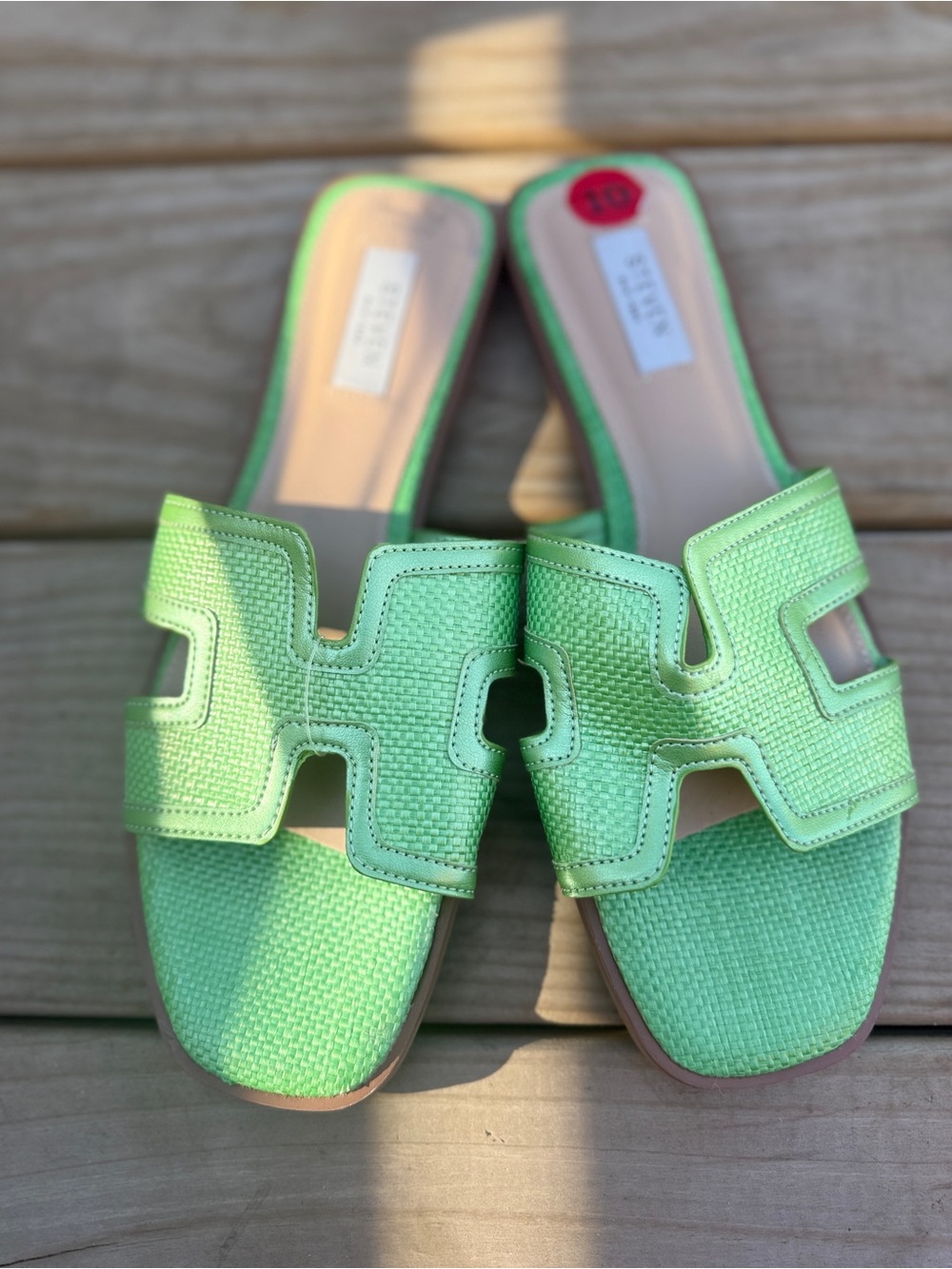 Steve Madden Green Woven Slide Sandals - Picture 2 of 3